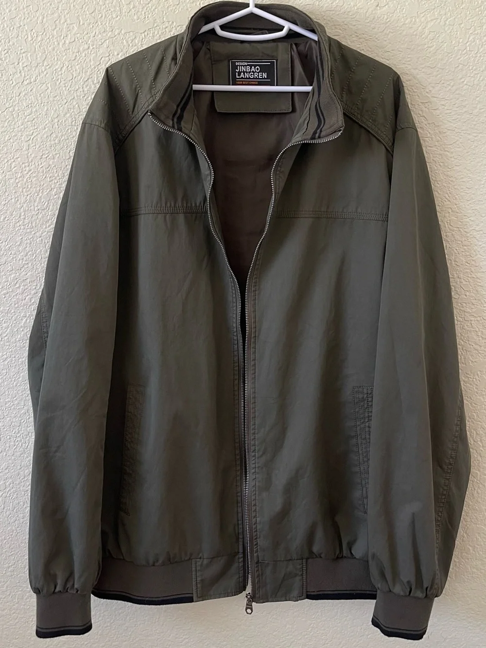 Design Jinbao Langren Men's Lined Olive Green Bomber Jacket Men's Size L Utility